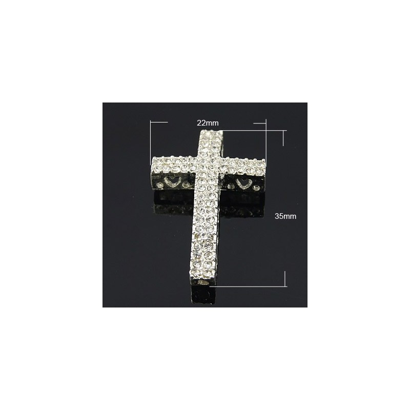 CRUZ STRASS PLATA 35X22X6mm AGUJ 1,5mm