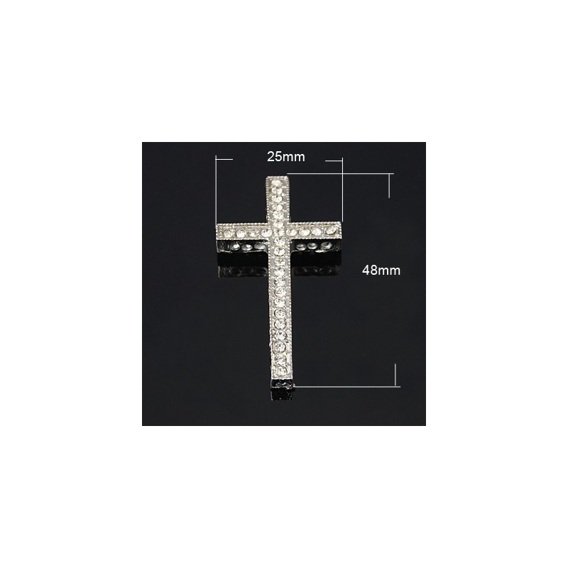 CRUZ PLATA STRASS 48X25X4mm AGUJ 1,5mm