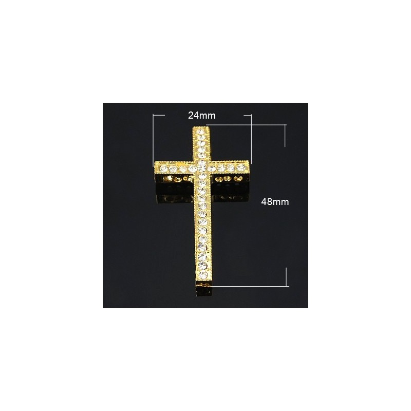 CRUZ  ORO STRASS 48X25X4mm AGUJ 1,5mm